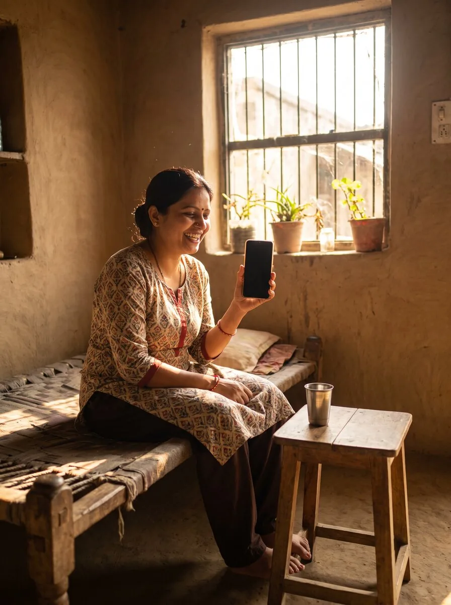 A member checking her payout on her phone